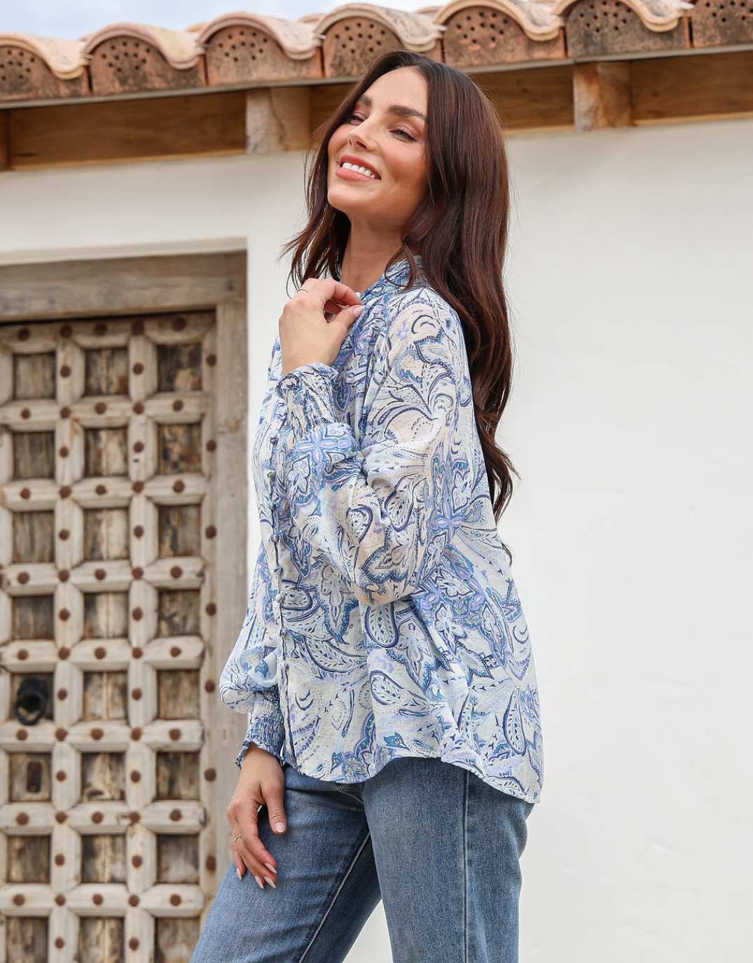 132-fashion-dana-shirred-cuff-button-blouse-blue-womens-clothing