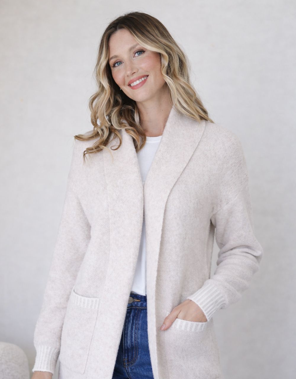 Vera Blanket Stitch Coatigan - Latte