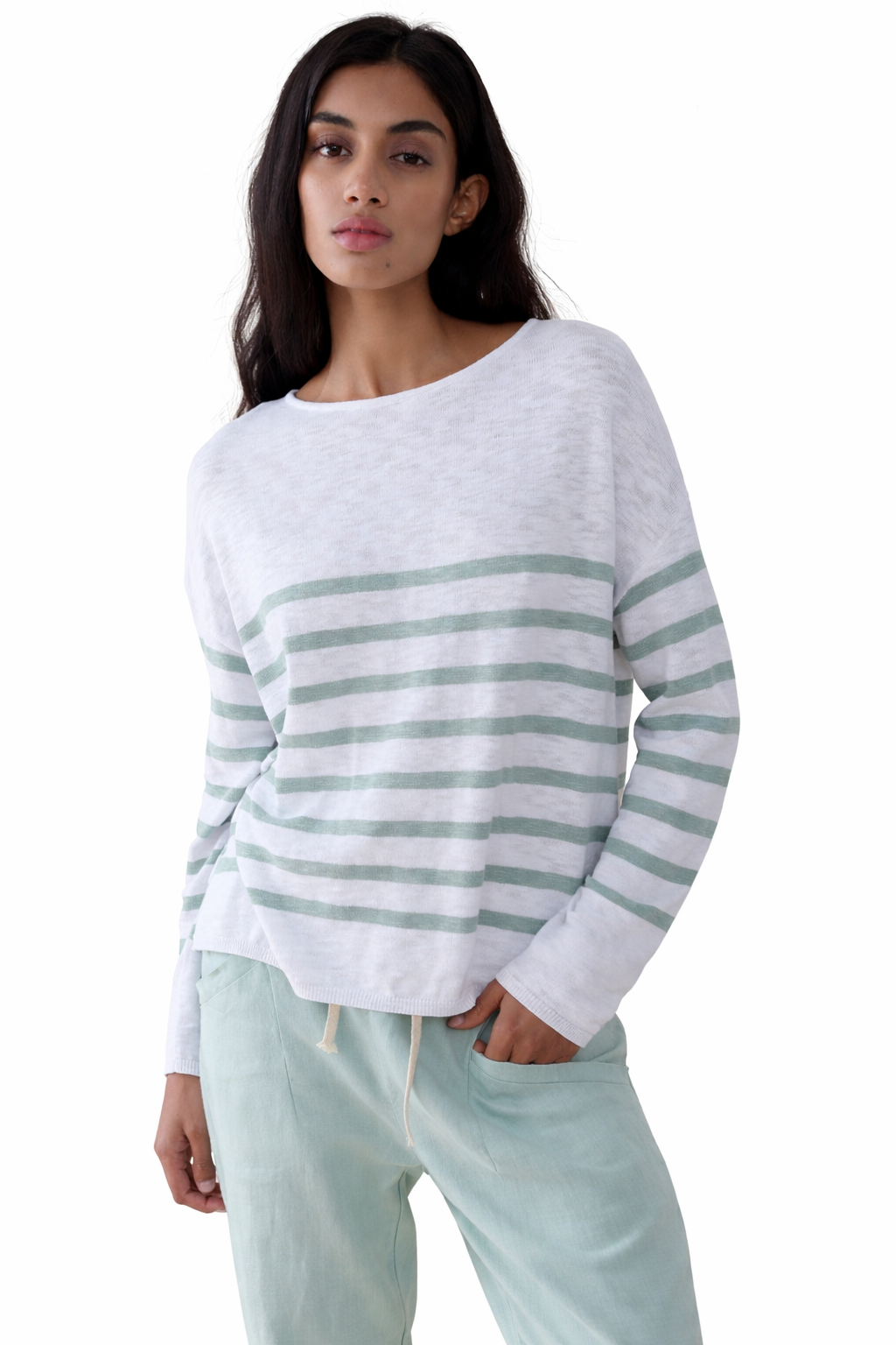 Bobbie Top - White/Duck Egg