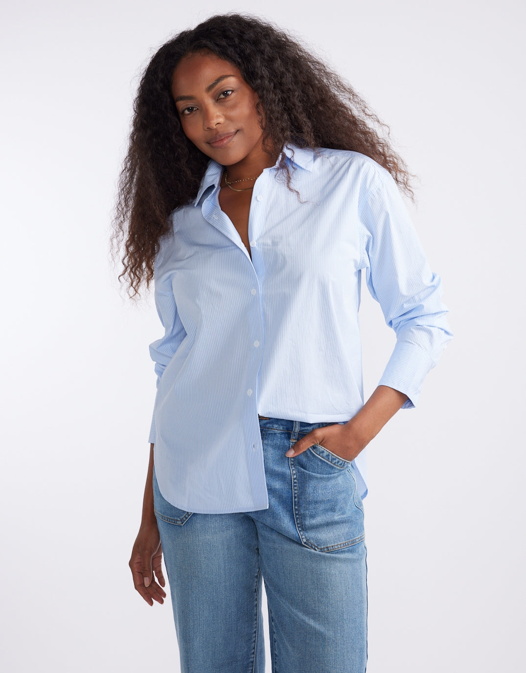 Hayley Classic Shirt - Blue Thin Stripe