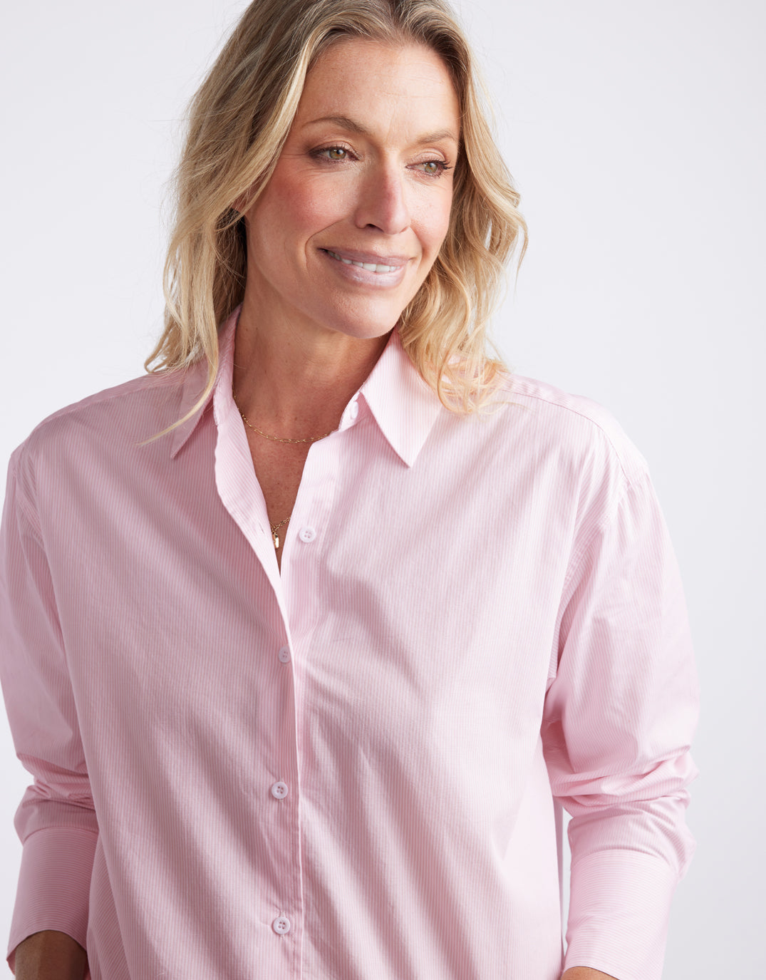 Hayley Classic Shirt - Pale Pink Stripe