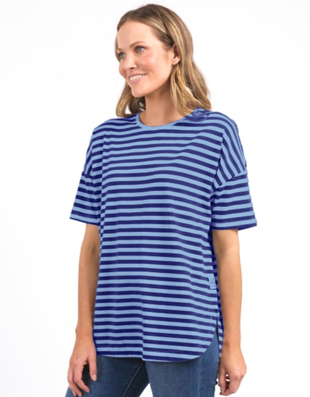 Lauren Short Sleeve Tee - Ocean Blue & Dusk Blue Stripe