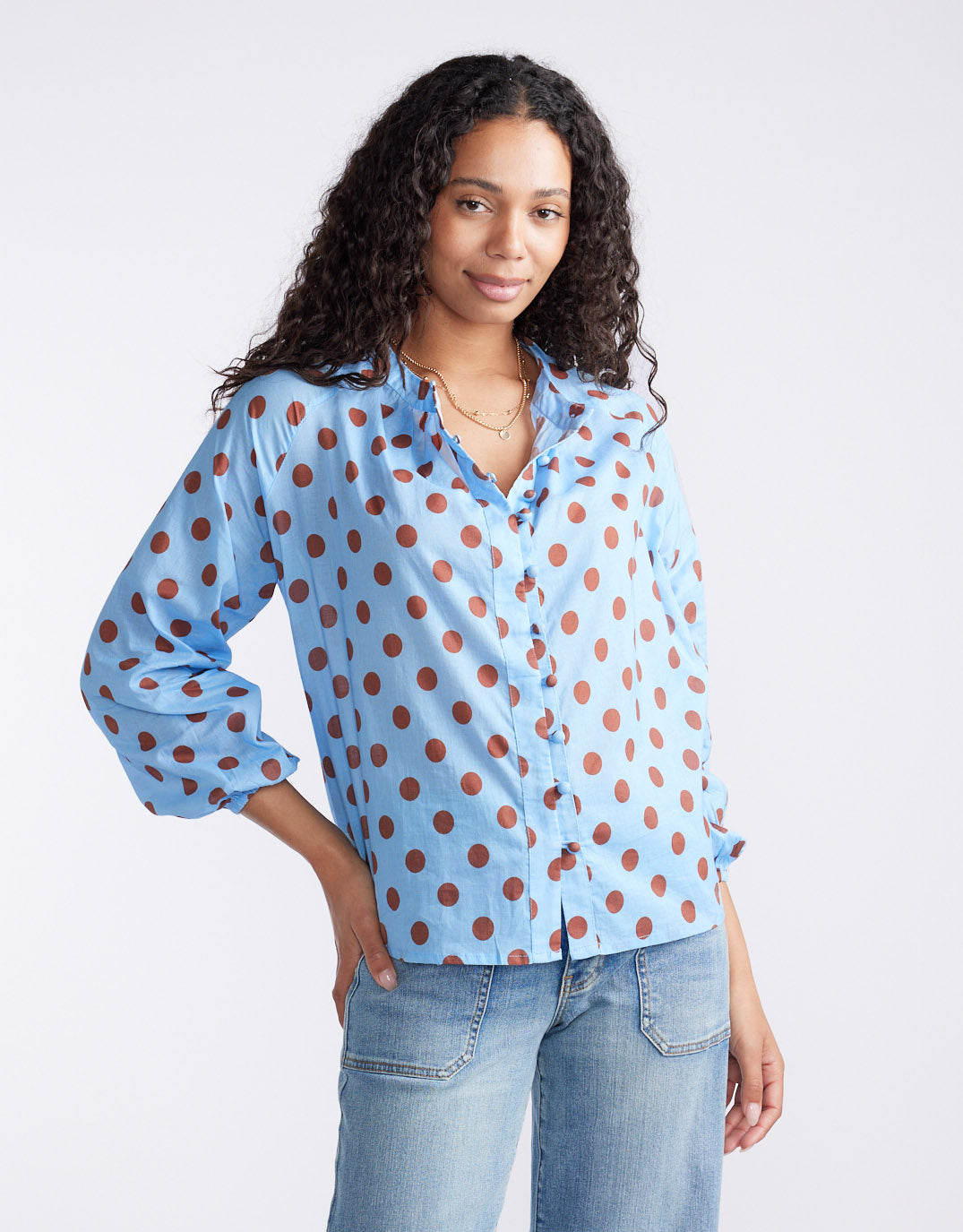 Malta Blouse - Powder Blue/Mocha