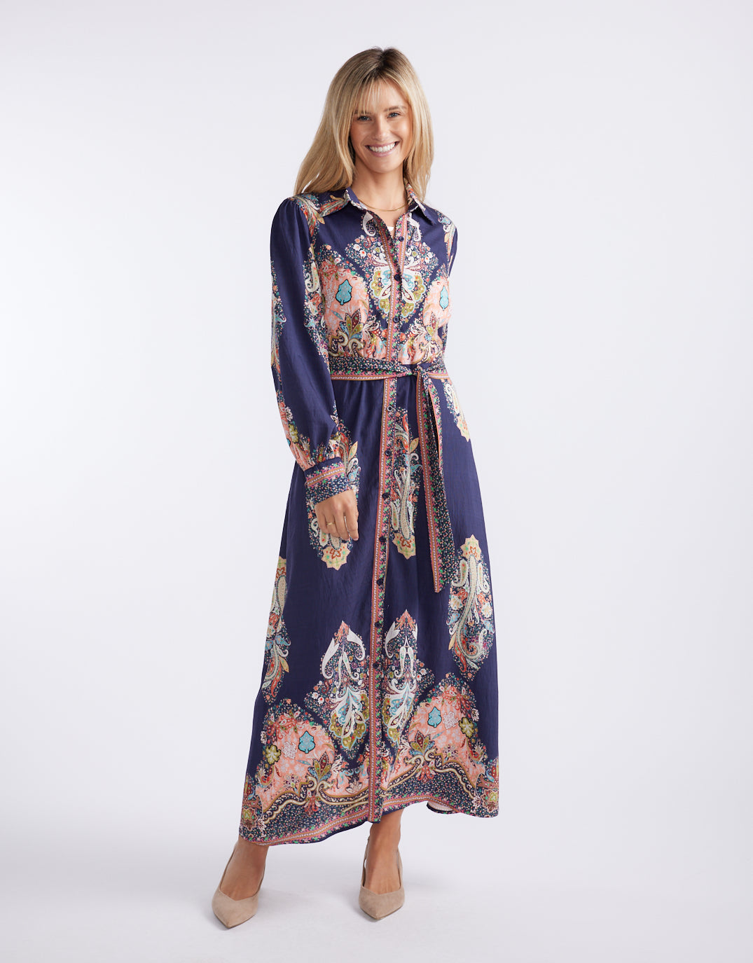 Amelie Shirt Midi Dress - Navy Print