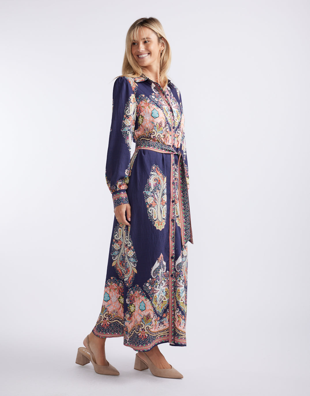 Amelie Shirt Midi Dress - Navy Print