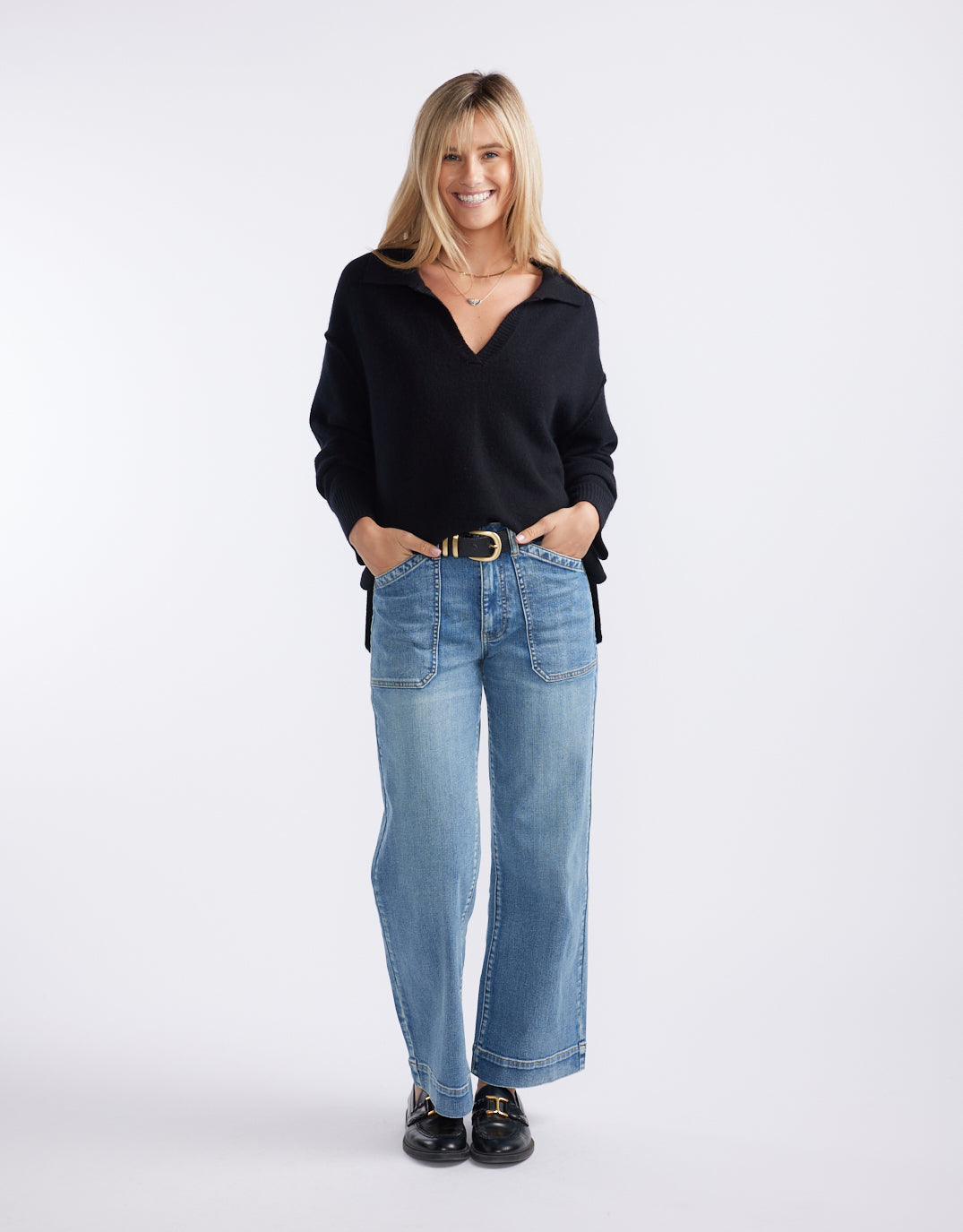 Provence Wool Cashmere Collared Knit - Black