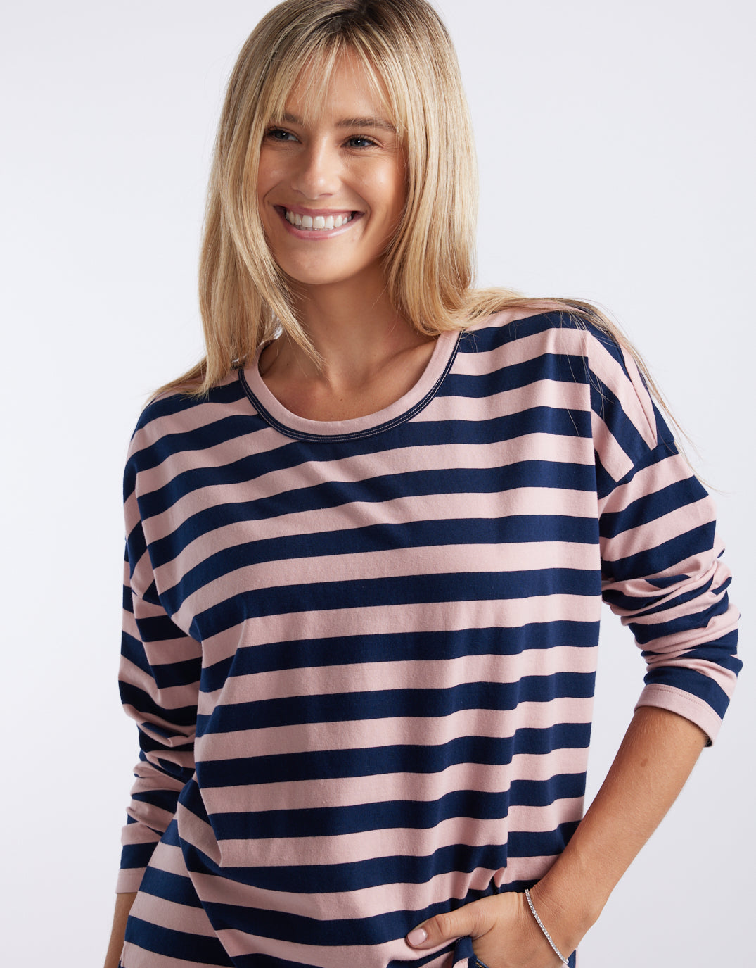 Relaxed Long Sleeve T-Shirt - Navy/Washed Pink