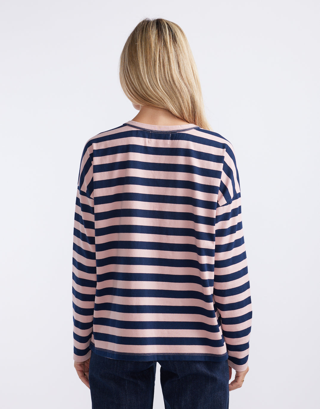 Relaxed Long Sleeve T-Shirt - Navy/Washed Pink
