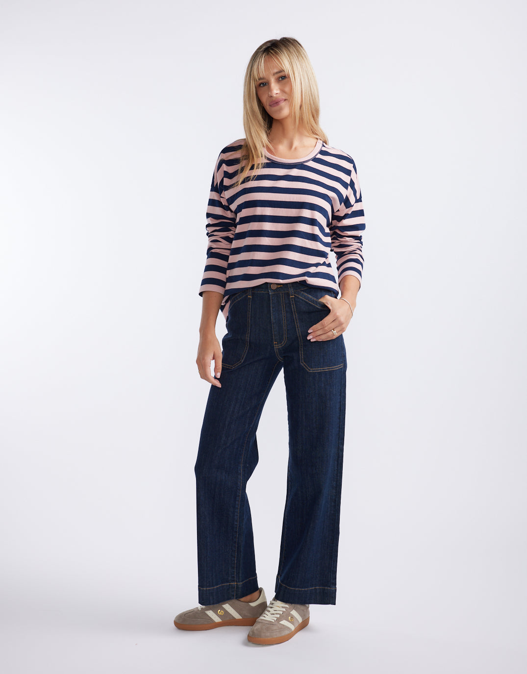 Relaxed Long Sleeve T-Shirt - Navy/Washed Pink