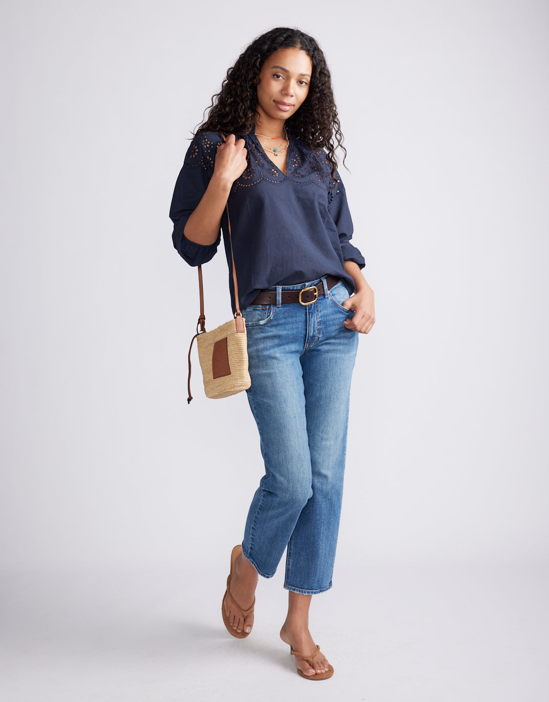 Fleur Broderie Blouse - Navy