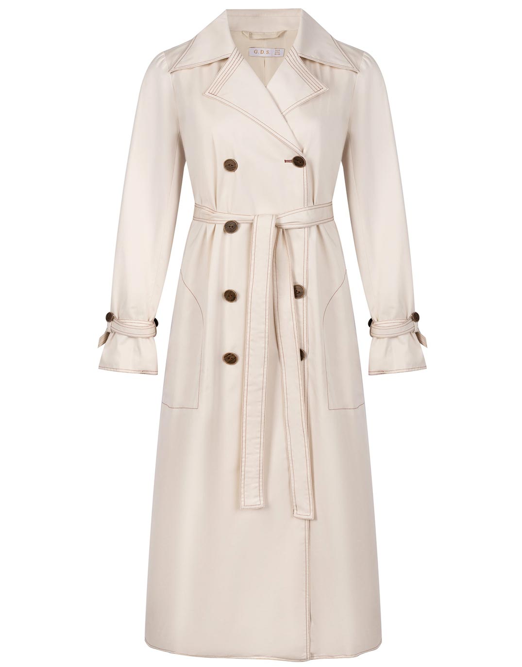 Marchesa Long Trench Coat - Beige