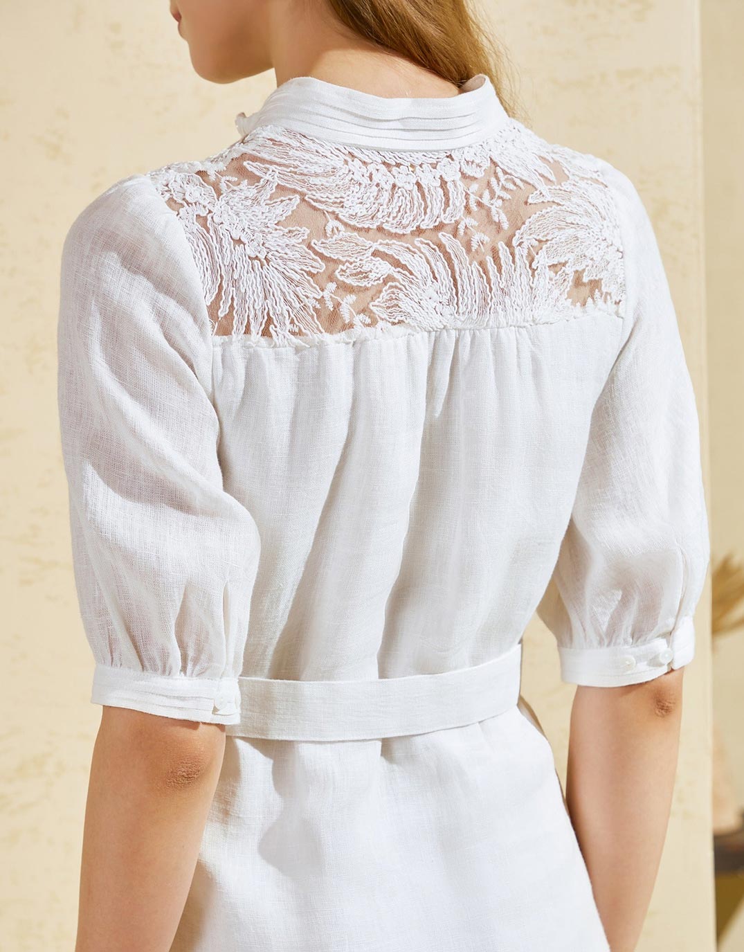 Ila Lace Short Sleeve Linen Dress - White