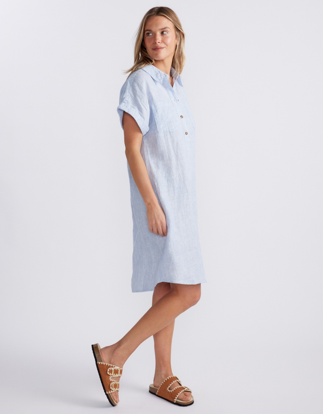 Amber Striped Linen Dress - Blue/White Stripe