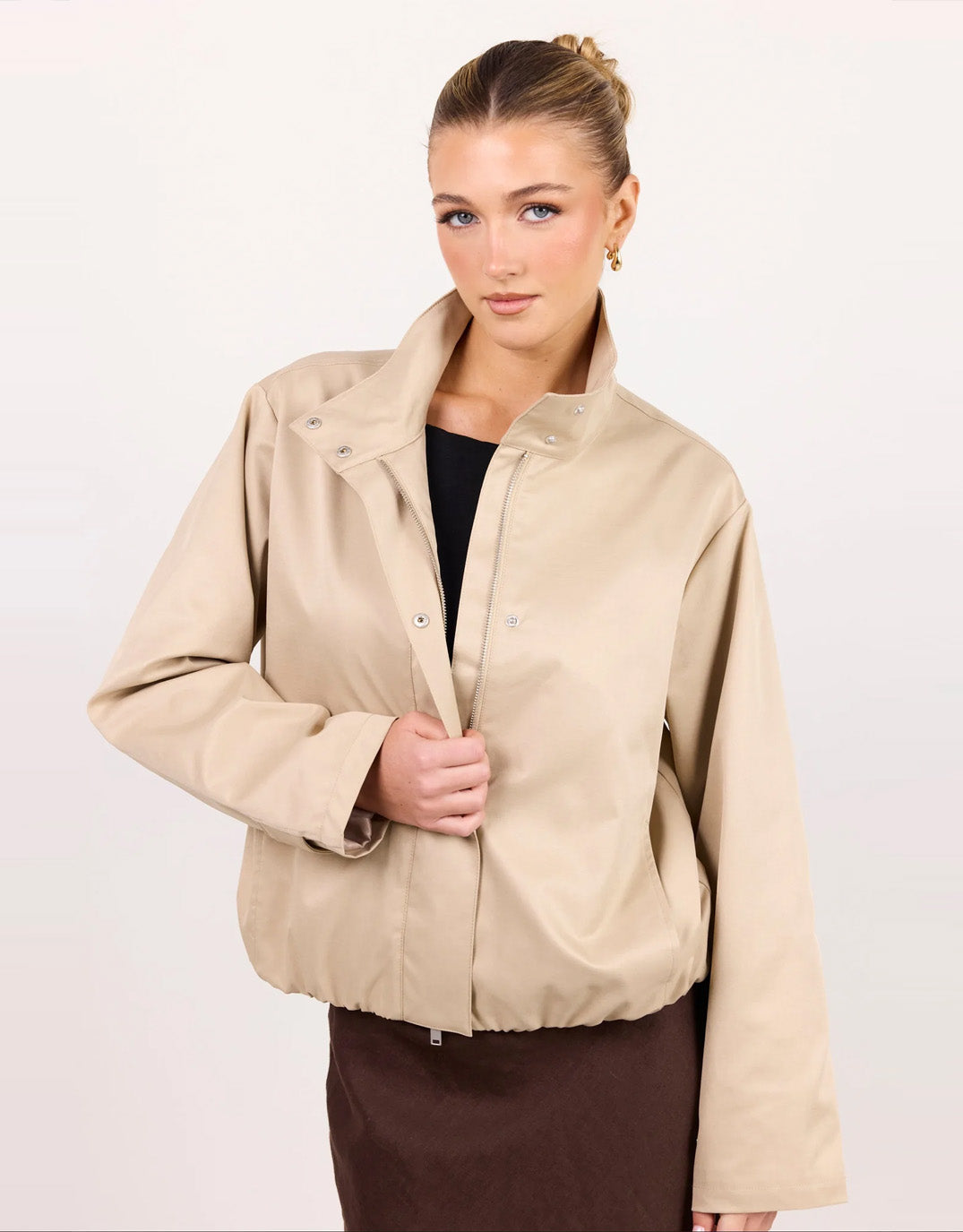 Landscape Funnel Neck Track Jacket - Taupe