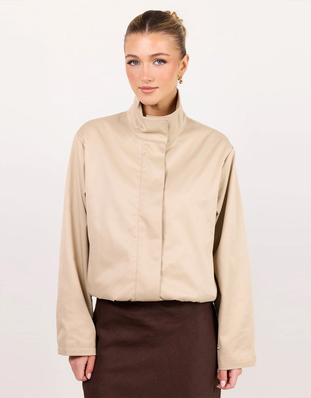 Landscape Funnel Neck Track Jacket - Taupe