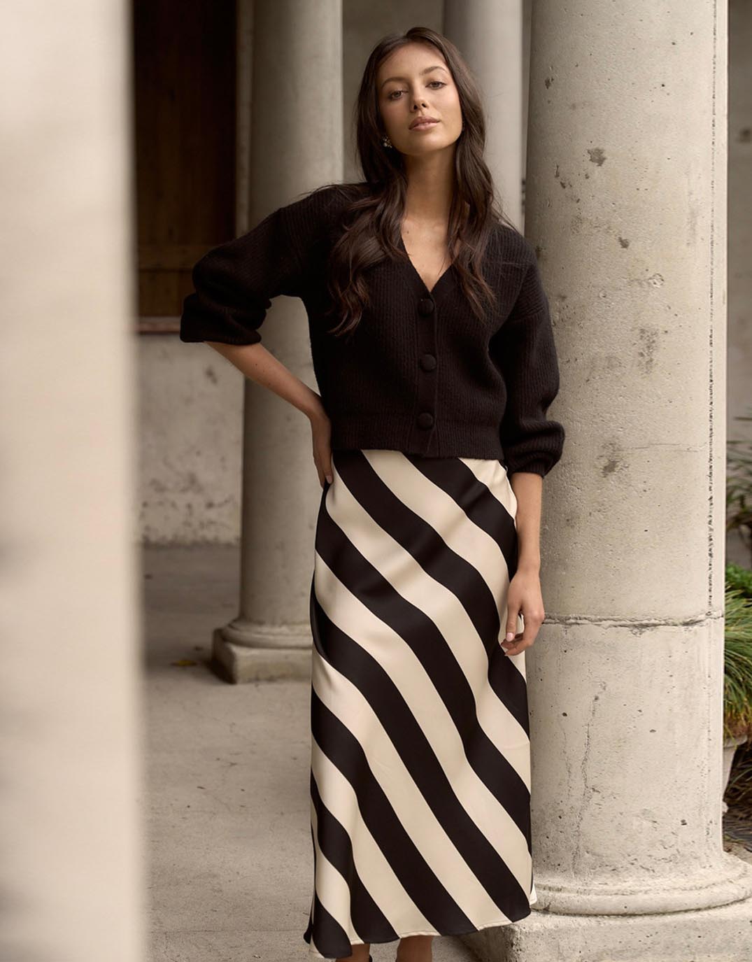 Tilda Maxi Skirt - Black Sand Stripe