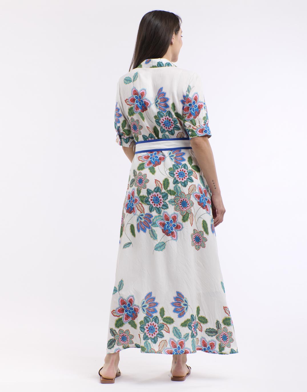 Mykonos Short Sleeve Dress - White/Blue Print