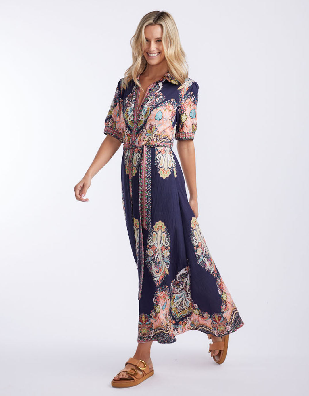 Shirt Midi Dress - Navy Print