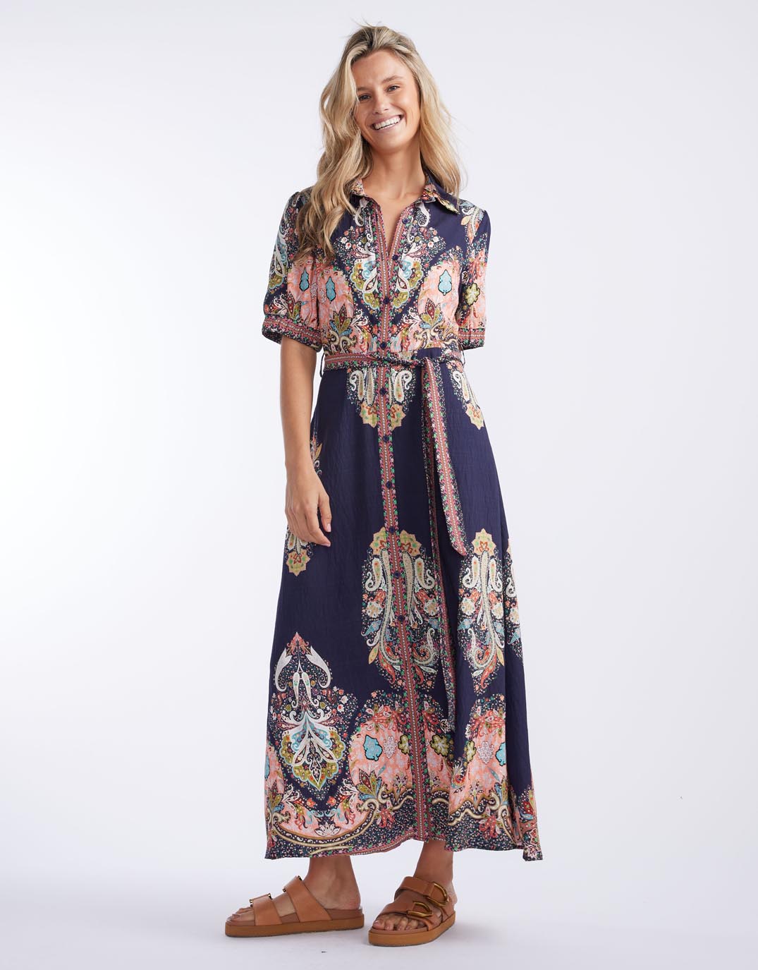 Shirt Midi Dress - Navy Print
