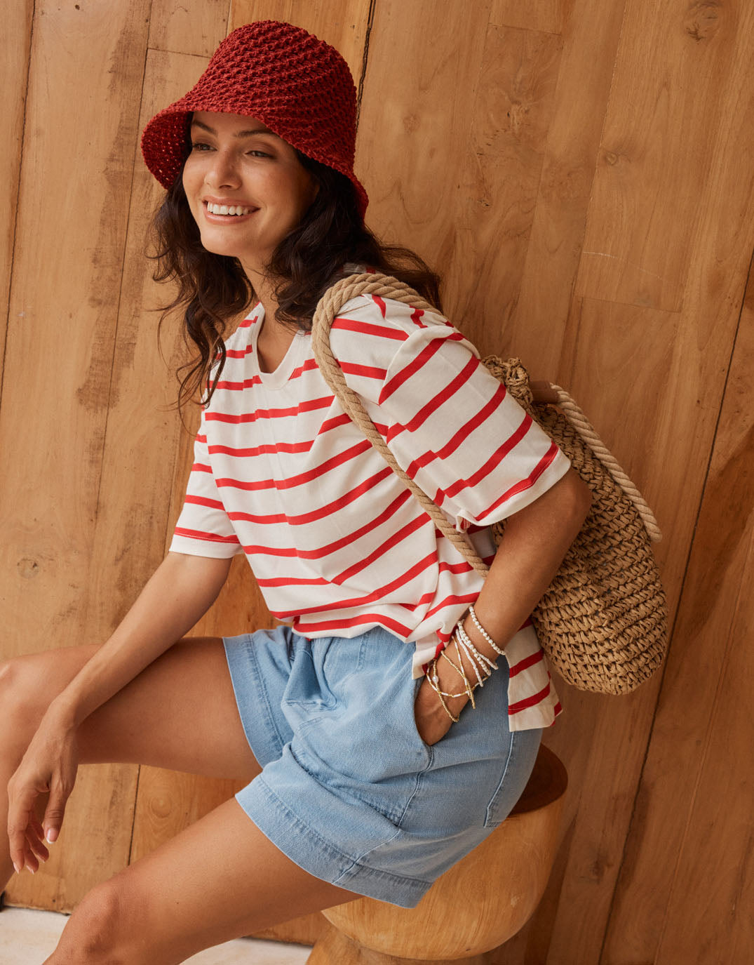 Relax Boxy Tee - Red/White Stripe