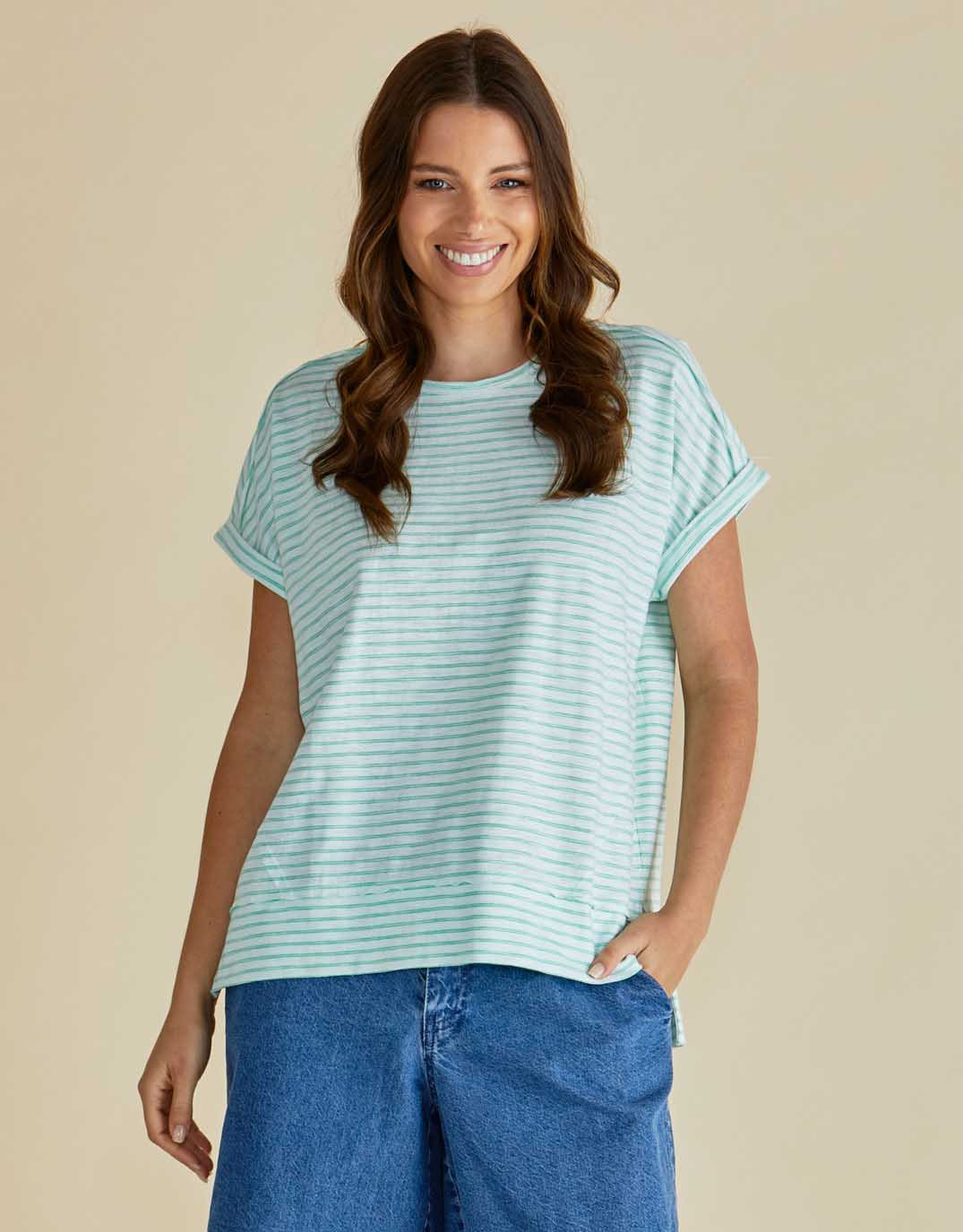 betty-basics-shirley-short-sleeve-tee-green-stripe-womens-clothing