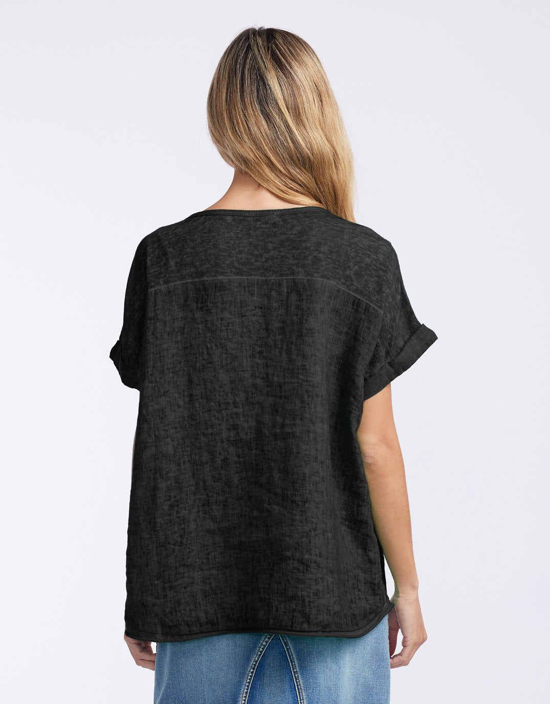 Calypso Linen Short Sleeve Top - Black