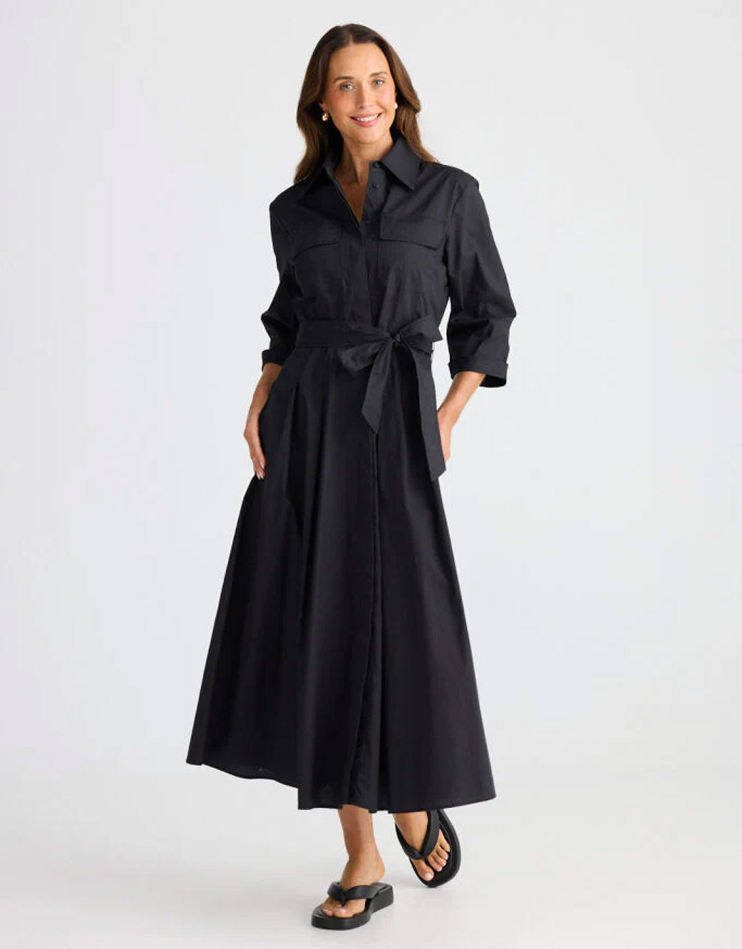 Rossellini 3/4 Sleeve Dress - Black