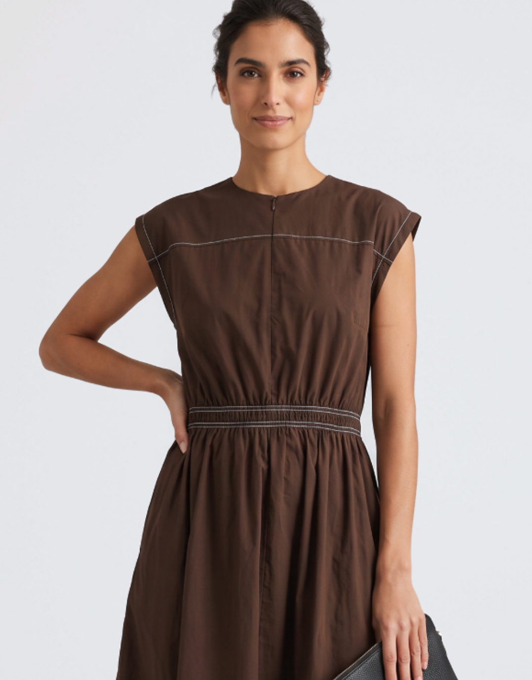 Cooper Contrast Stitch Dress - Chocolate/White
