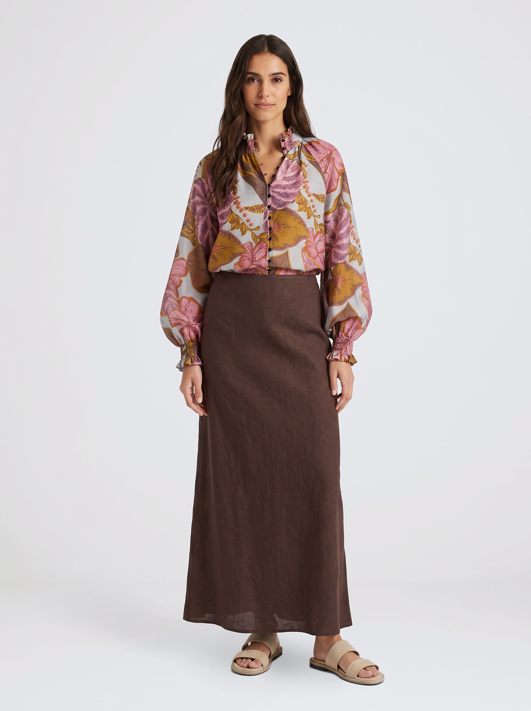 Daria Shirred Blouse - Leaf Print