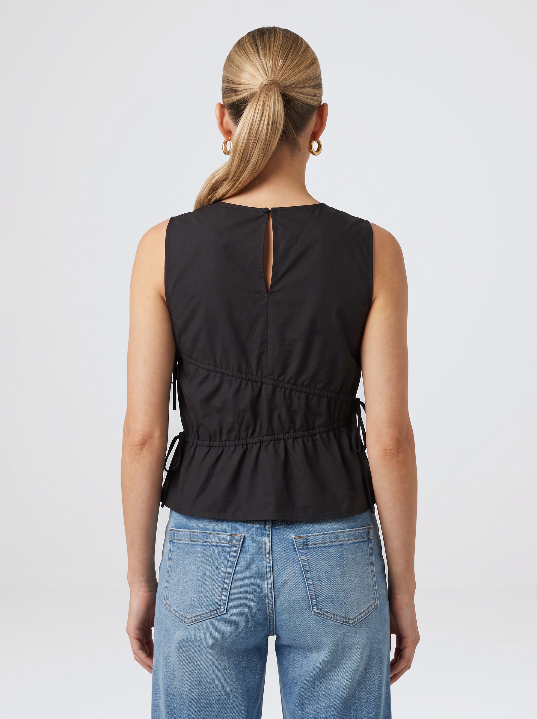 Elin Gathered Tie Top - Black