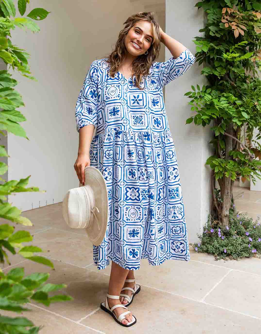 Dolce Tile Midi Dress - Ocean Tile Print
