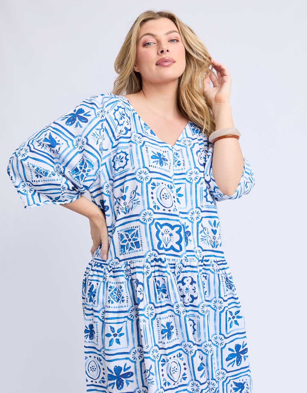 Dolce Tile Midi Dress - Ocean Tile Print
