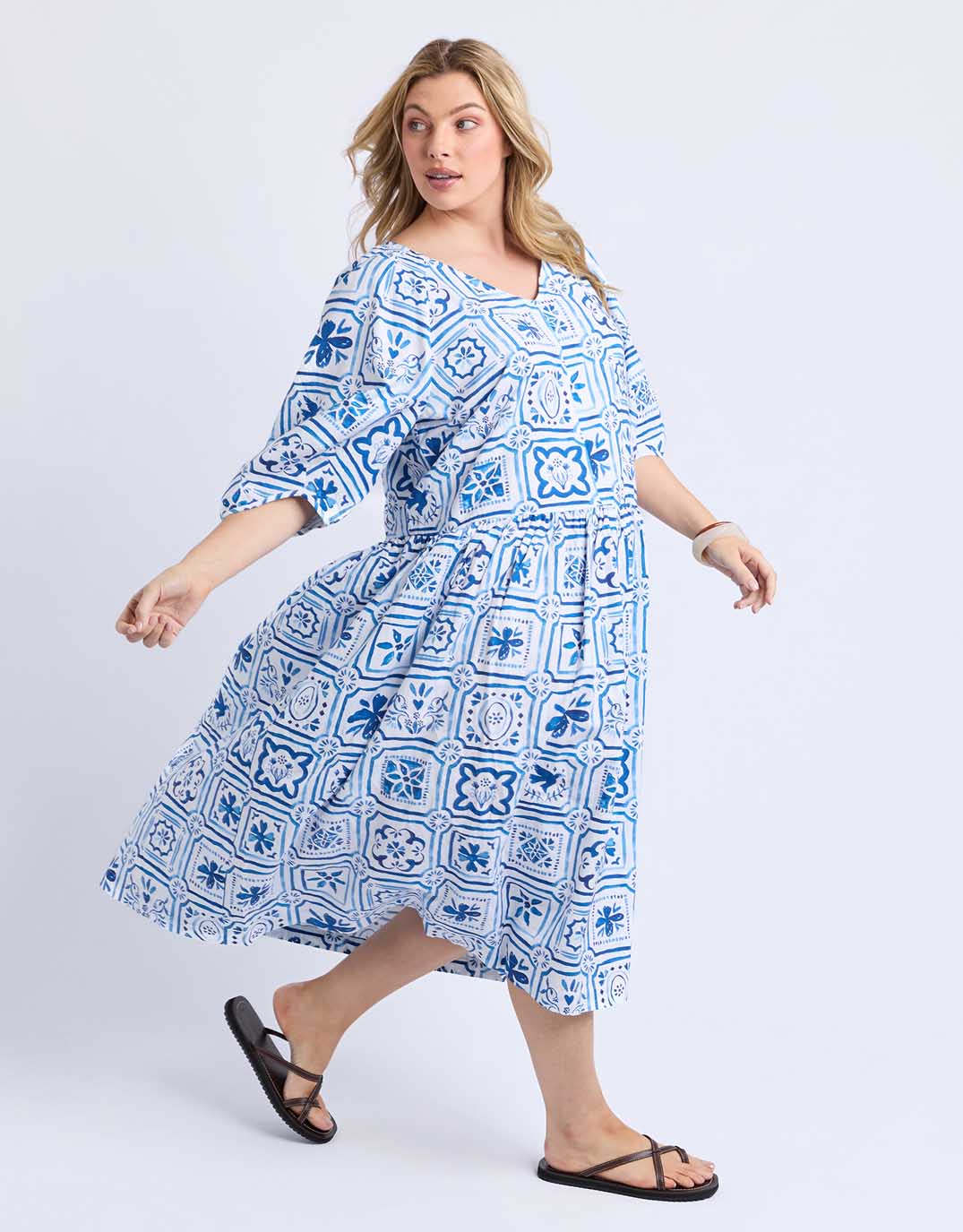 Dolce Tile Midi Dress - Ocean Tile Print