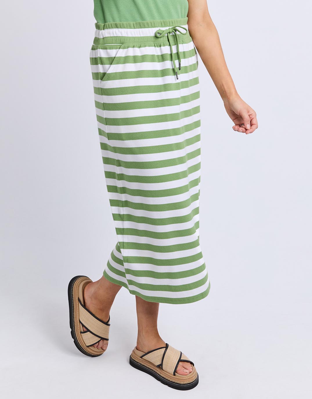 elm-sunset-stripe-skirt-forest-green-white-stripe-womens-clothing