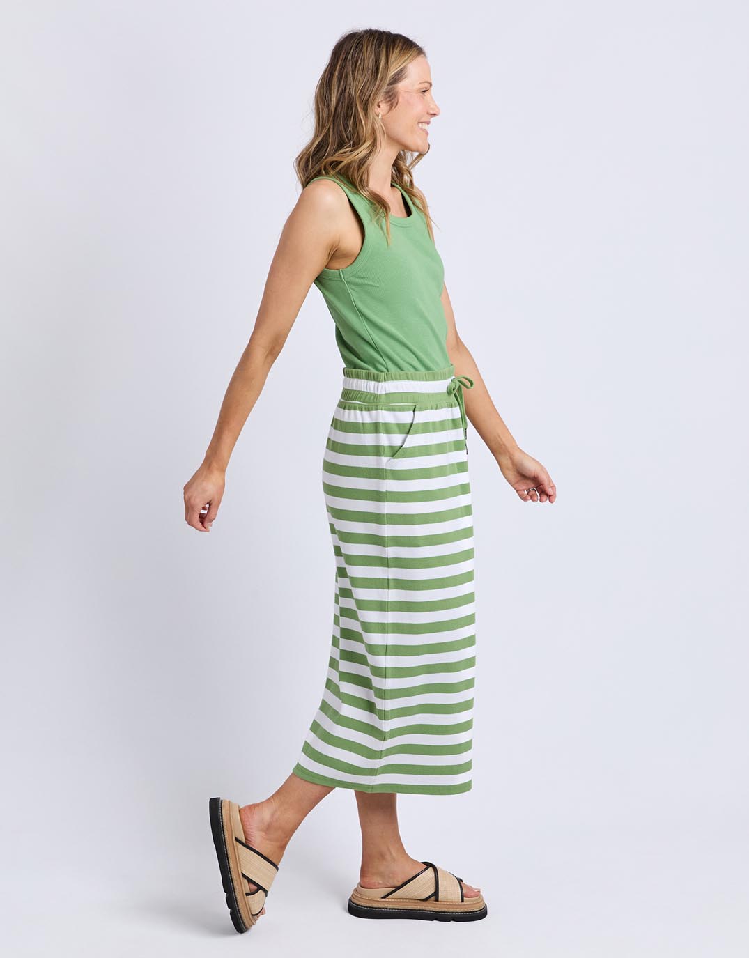 elm-sunset-stripe-skirt-forest-green-white-stripe-womens-clothing