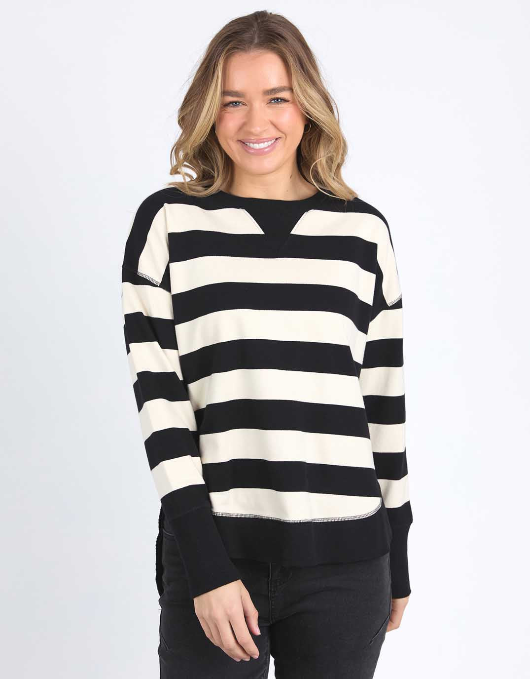foxwood-striped-delilah-crew-black-vintage-white-stripe-womens-clothing