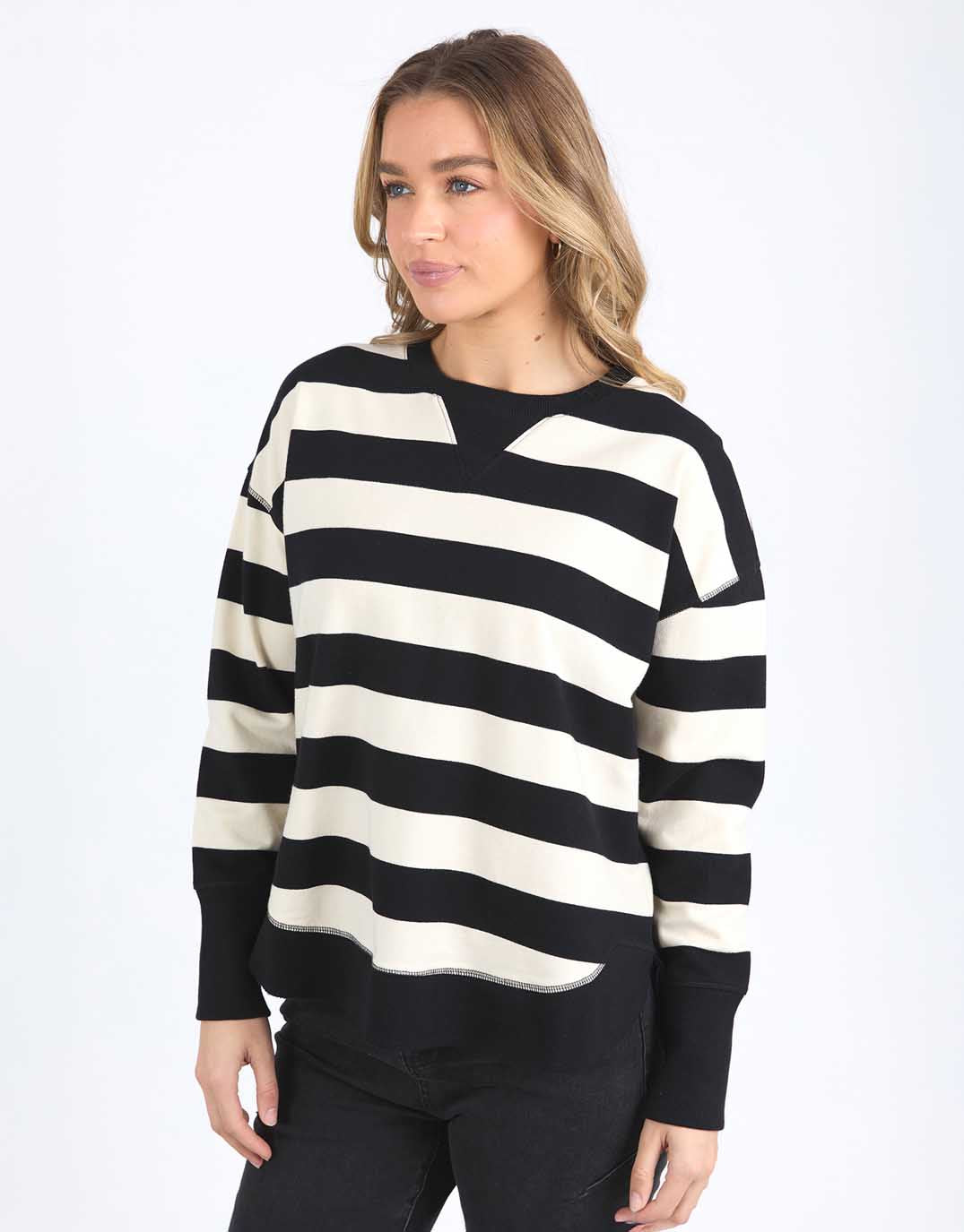 foxwood-striped-delilah-crew-black-vintage-white-stripe-womens-clothing