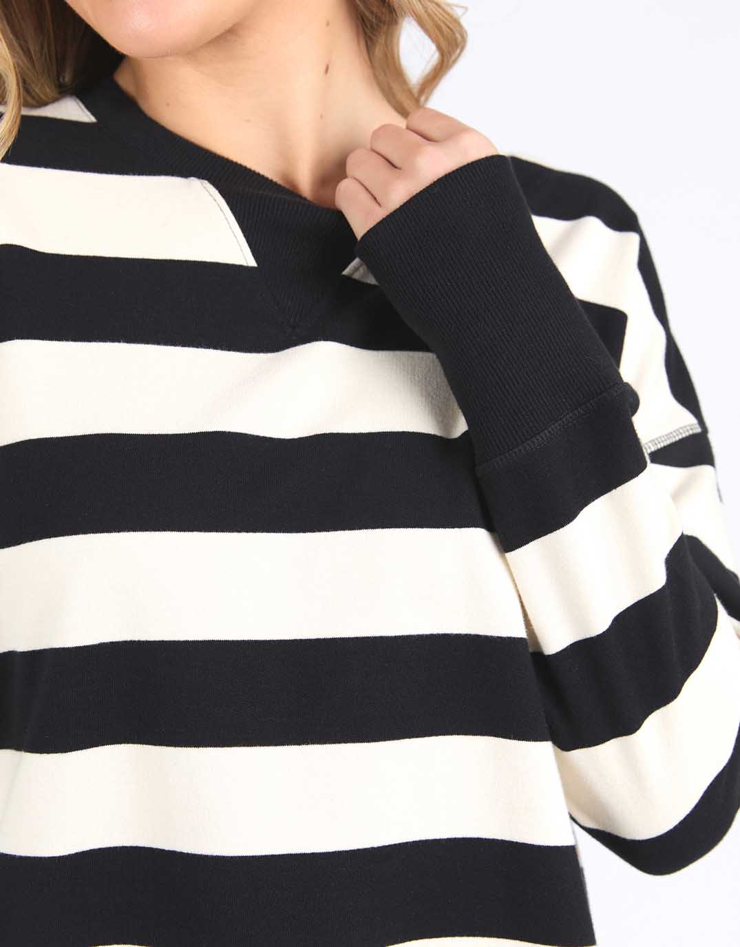 foxwood-striped-delilah-crew-black-vintage-white-stripe-womens-clothing