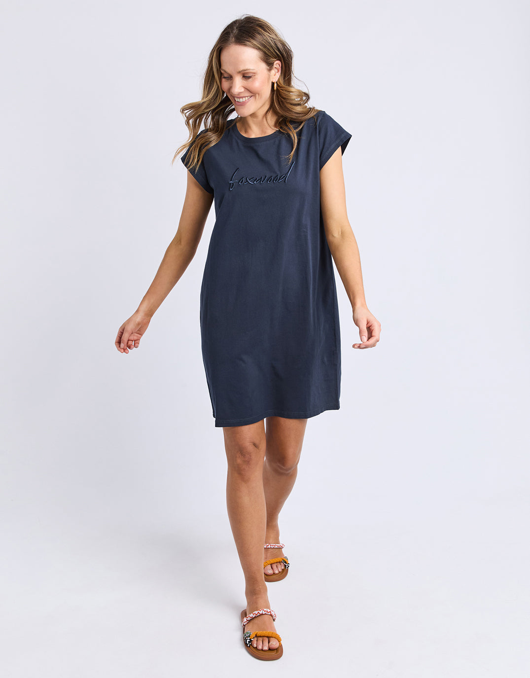 Signature Embroidery Tee Dress - Navy