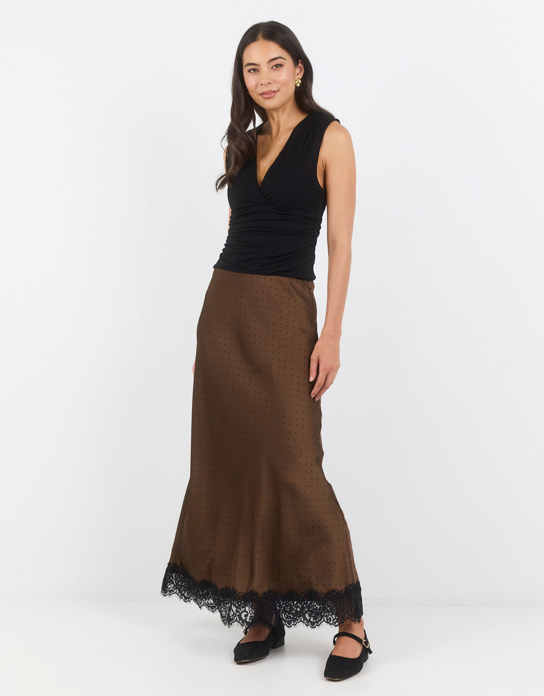 georgia-zoe-margarita-satin-lace-trim-bias-maxi-skirt-chocolate-polka-dot-womens-clothing
