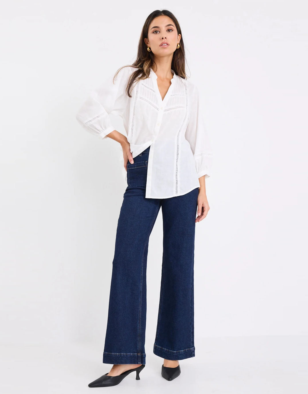 Ornamental Lace Insert Pintuck Shirt - White