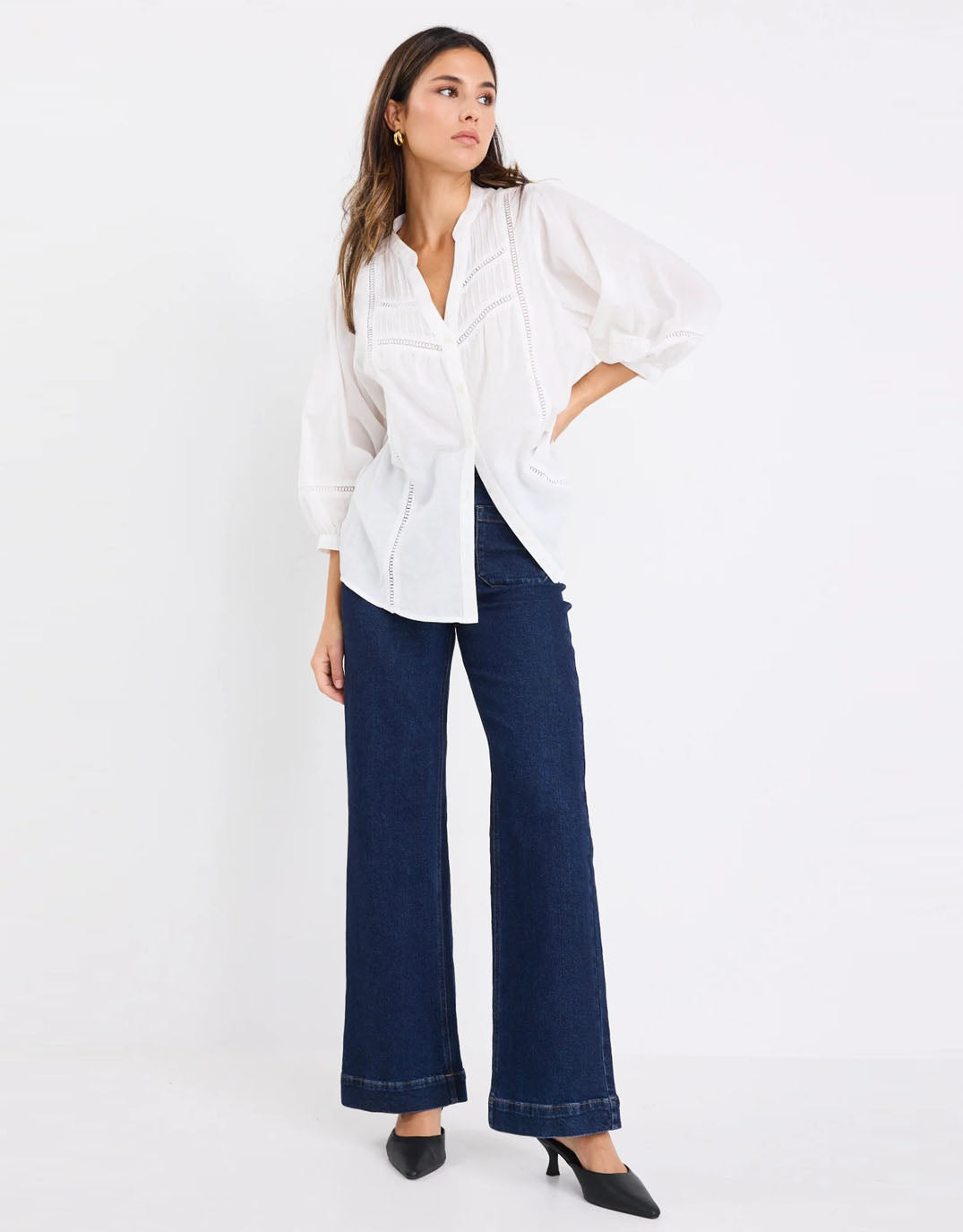 Ornamental Lace Insert Pintuck Shirt - White