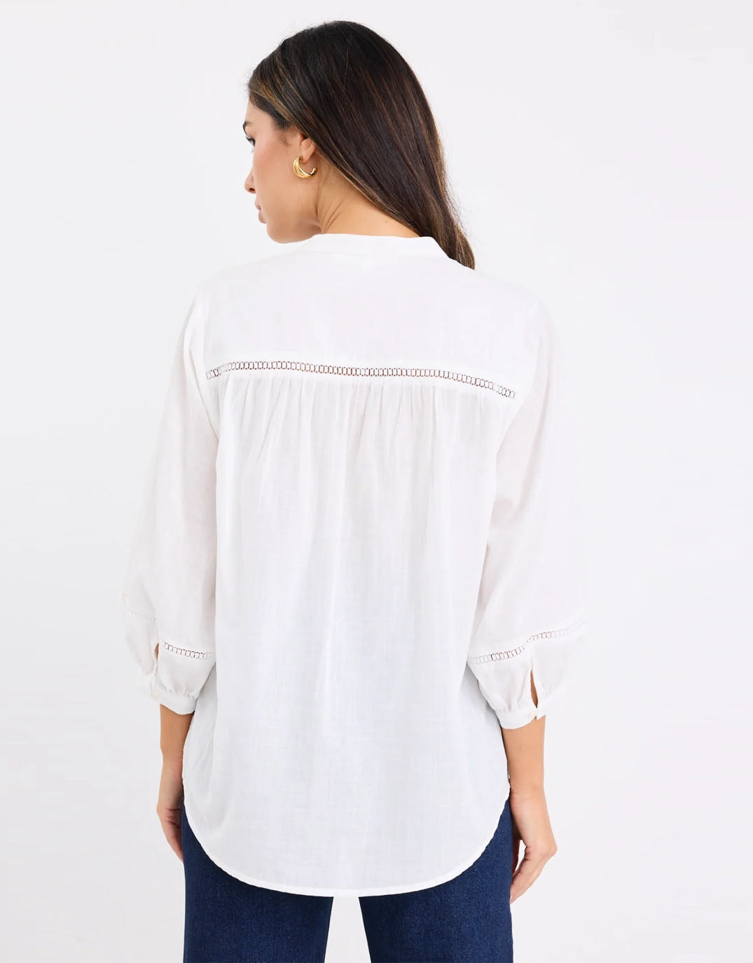Ornamental Lace Insert Pintuck Shirt - White