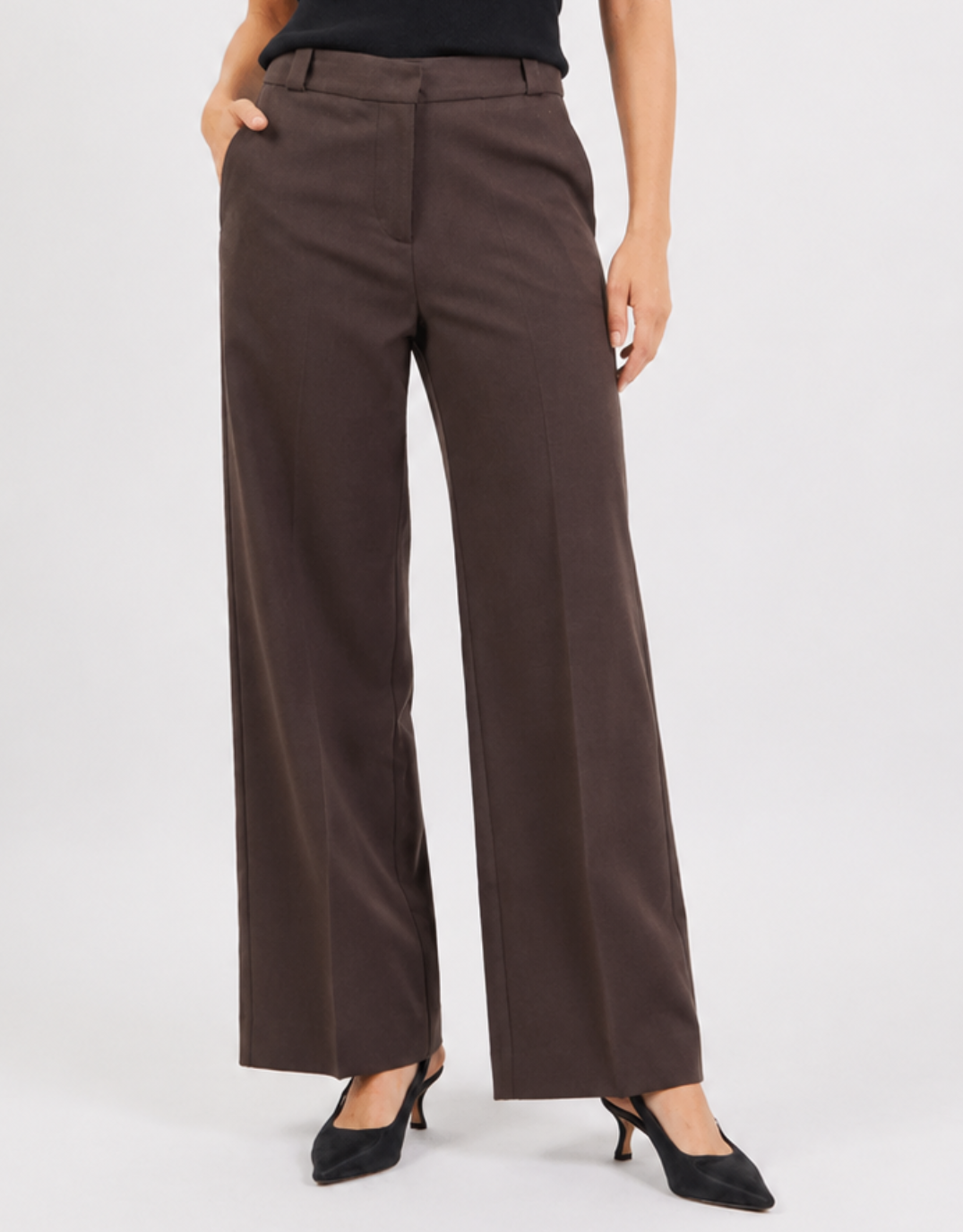 Jaunty Slant Pocket Wide Leg Pants - Dark Chocolate
