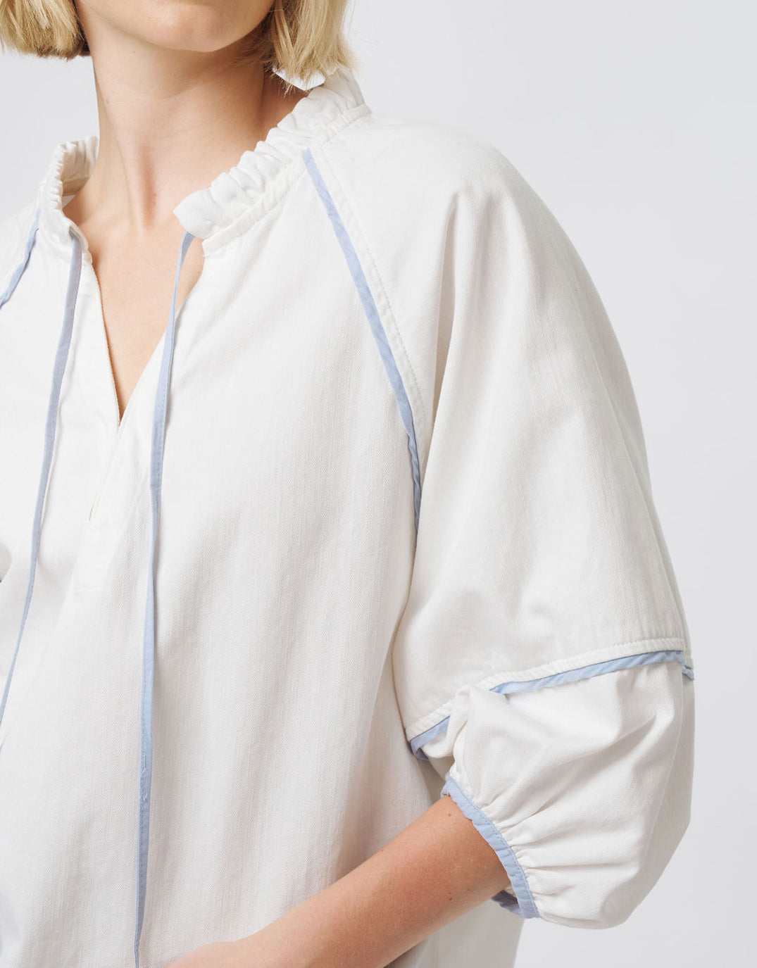 Joanne Denim Shirt - White/Blue Trim