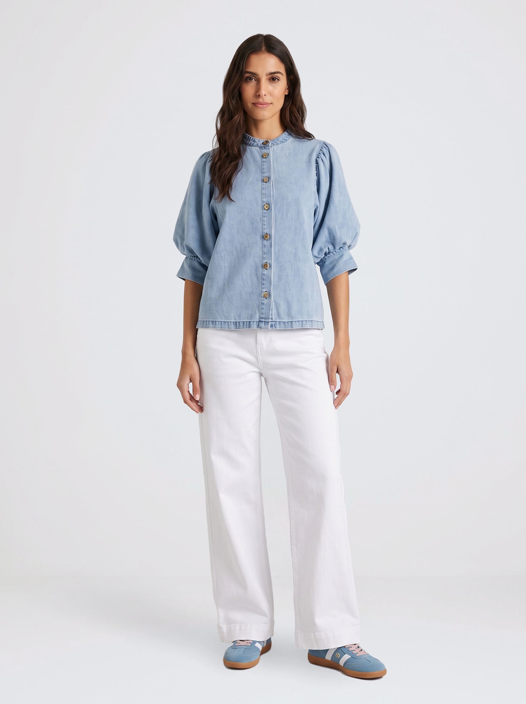 Lila Denim Balloon Shirt - Light Wash