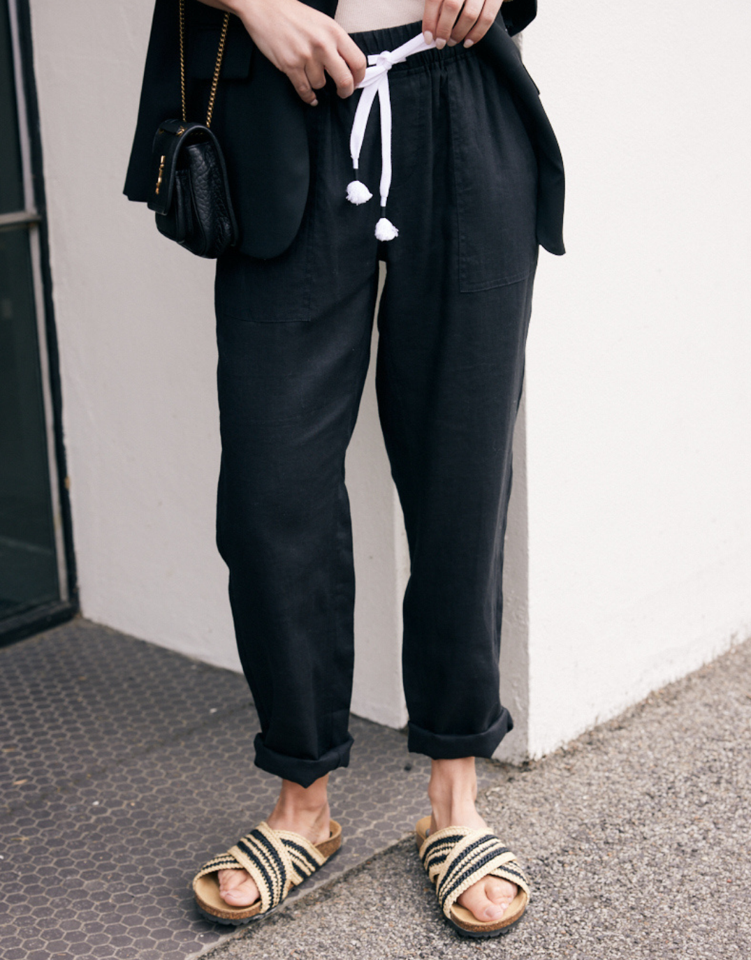 Linen Beach Comber Pant - Black