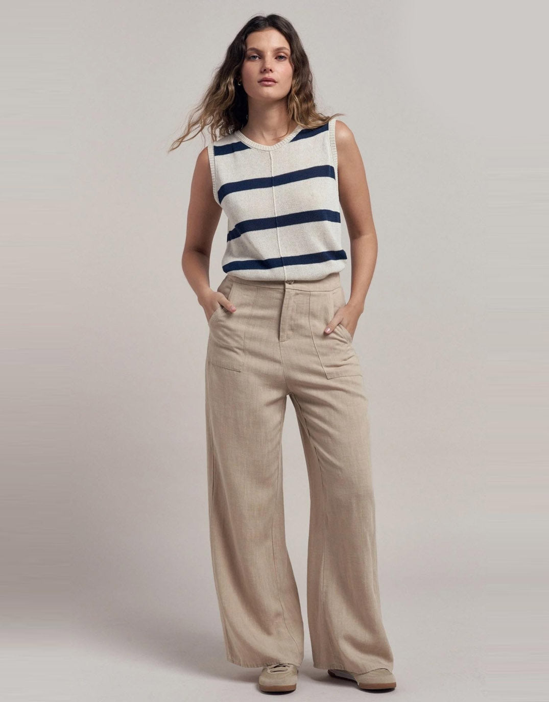 Ivy Knit Tank - Natural/Navy