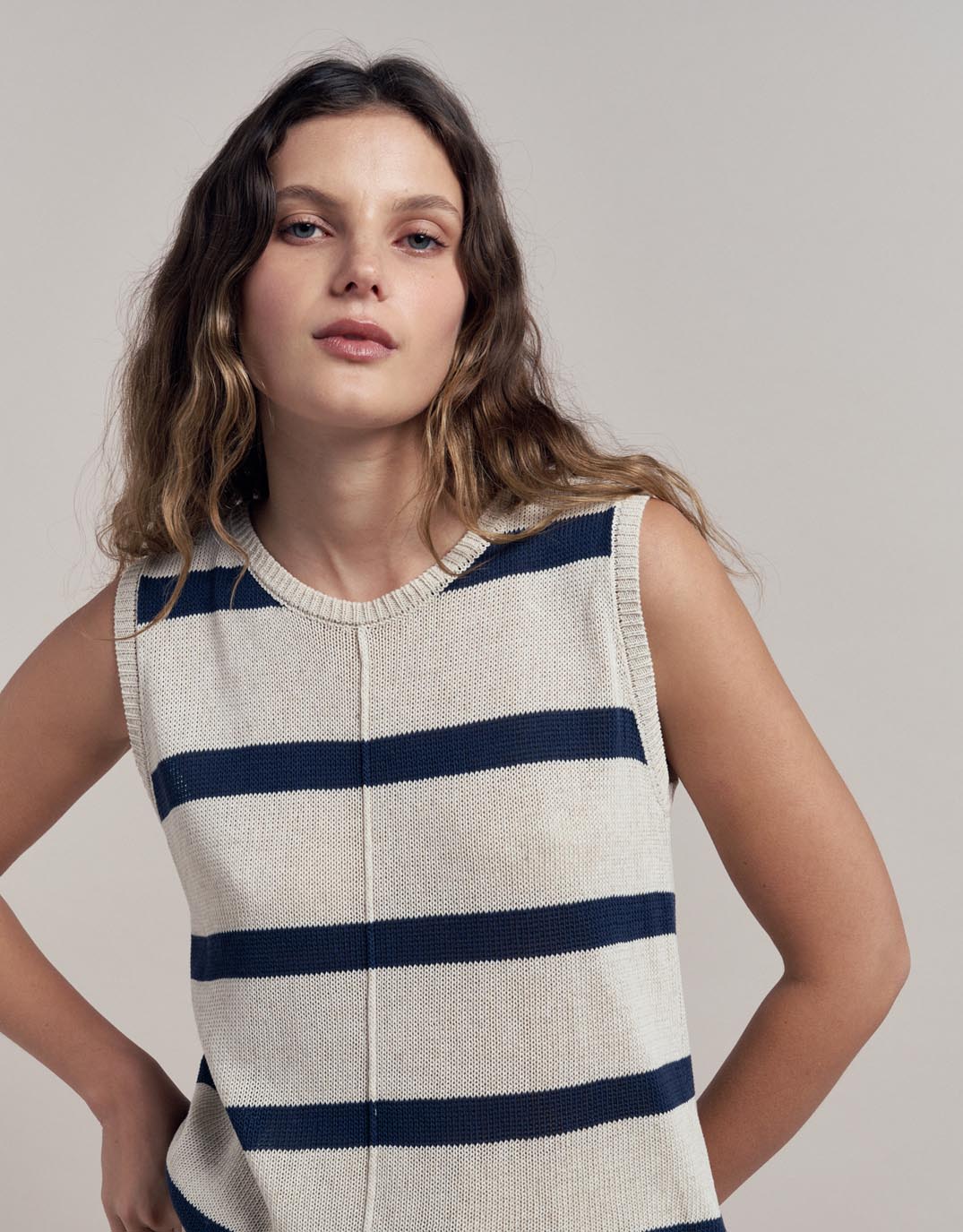 Ivy Knit Tank - Natural/Navy