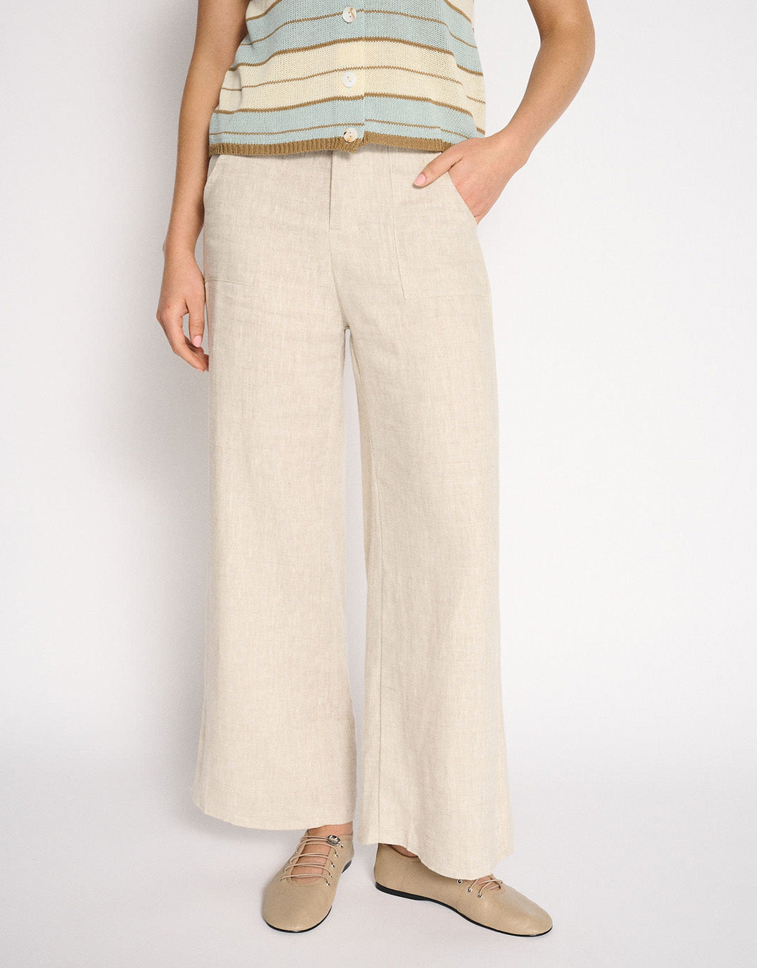 Jude Wide Leg Linen Pant - Natural